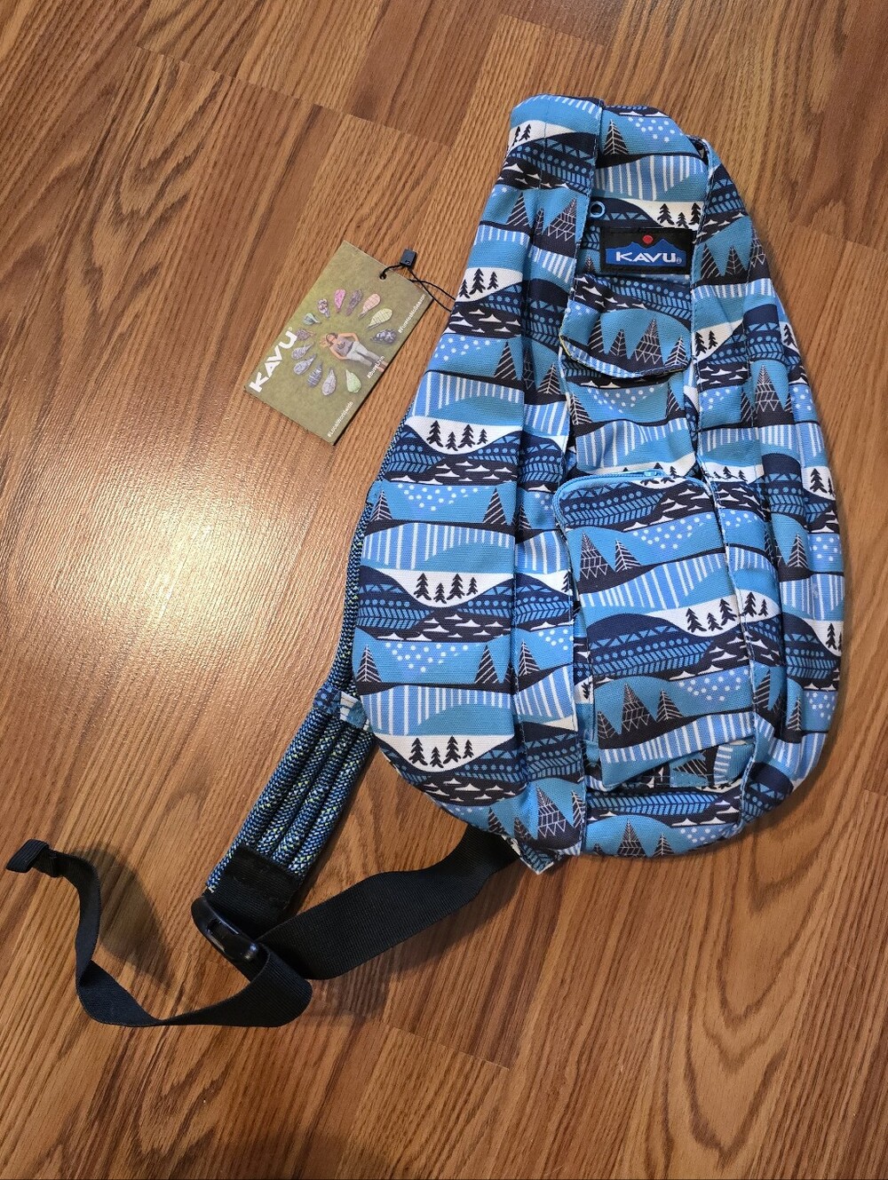 Kavu Blue Mountain-Print Rope Sling Bag